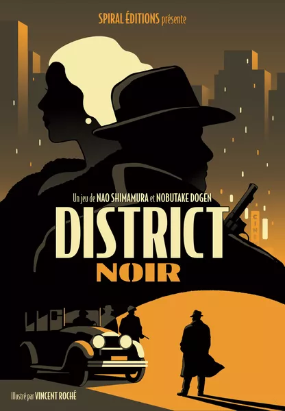 Boîte du jeu District Noir avec son illustration sombre et stylisée